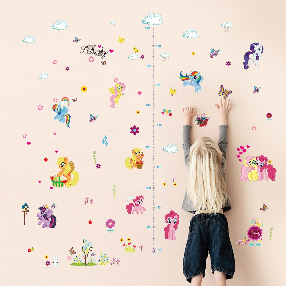 Diy мультфильм лошадь бабочка высота измерения роста диаграмма дома этикета стикер Детская комната Флора Бабочка Красивая Детская Искусство