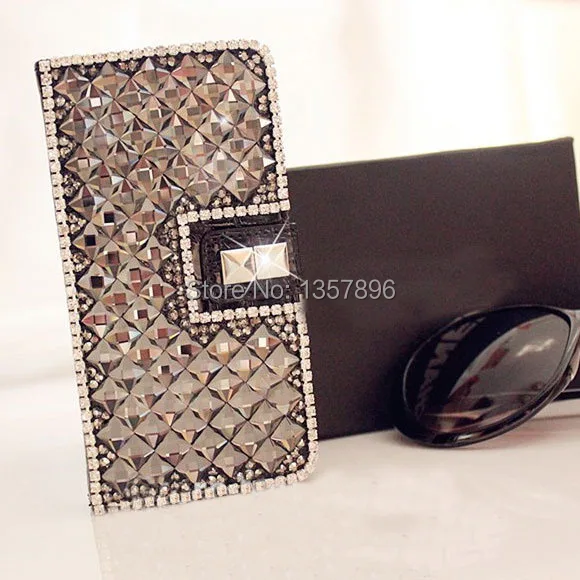Luxury Grey Diamond Case capa Bling Flip Leather For Samsung S7 S7 edge Note 5 4