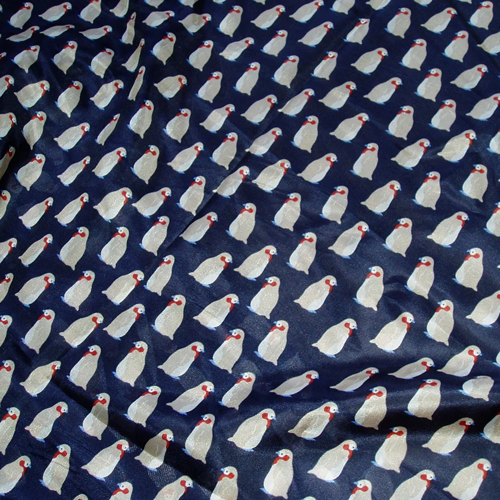 Silk habotai fabric cute penguin print 140cm wide sell by meter