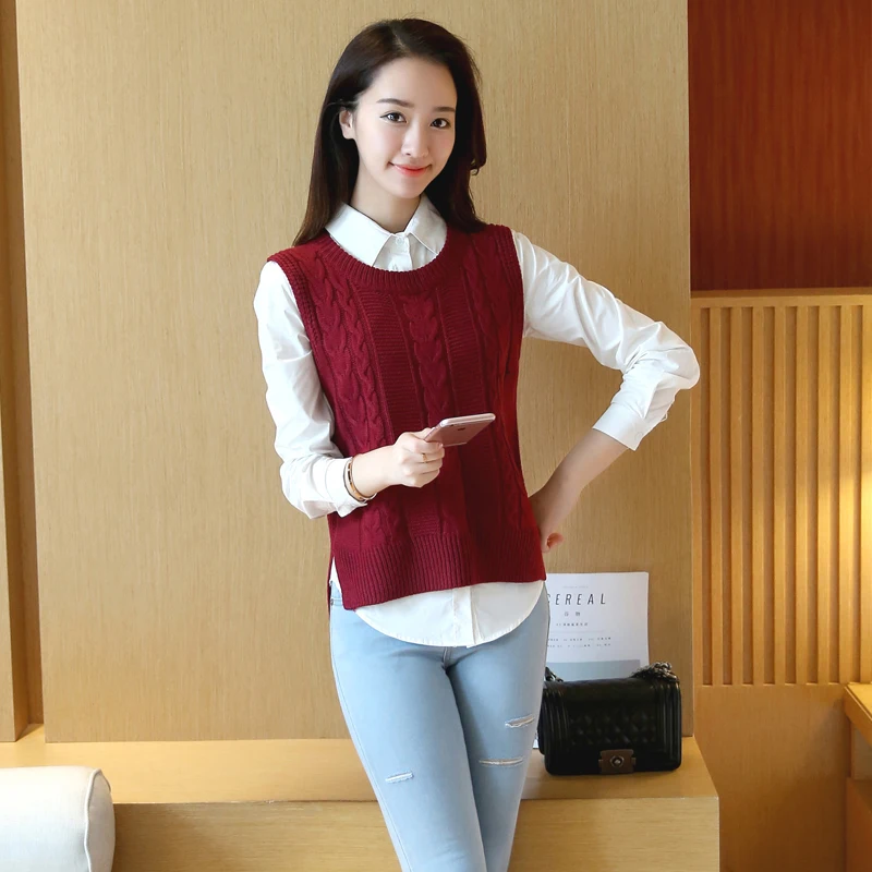 

Small fresh vintage preppy style vest sleeveless medium-long sweater vest sweater