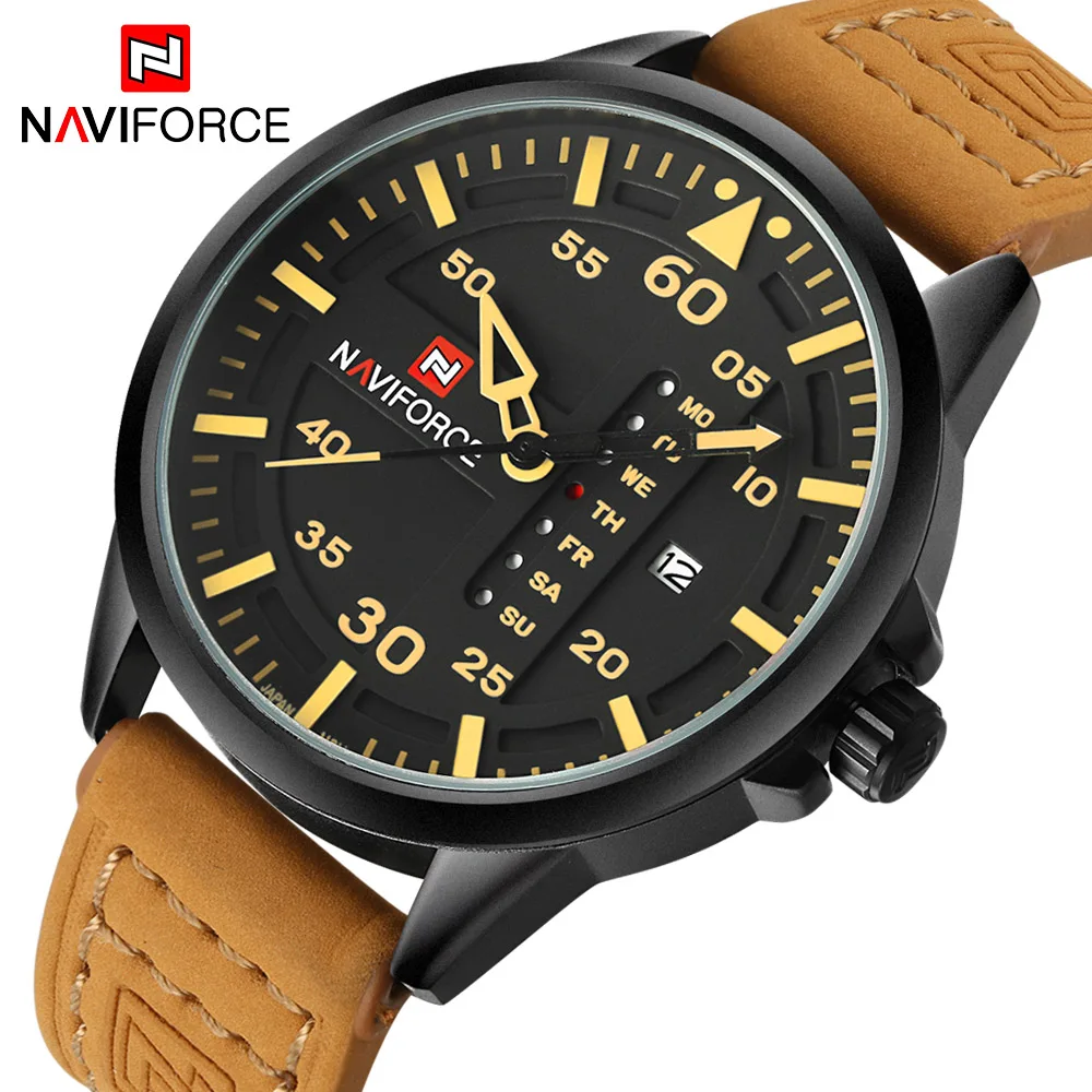 Preise Top Luxus Marke NAVIFORCE Männer Sport Uhren herren Quarz Datum Uhr Mann Leder Armee Military Armbanduhr Relogio Masculino