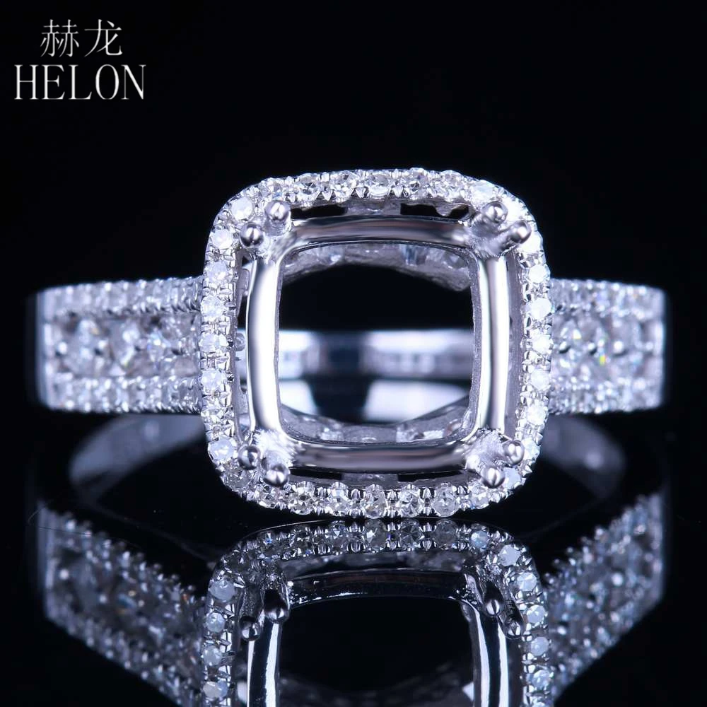HELON Sparkling Solid 14 K (585) белое золото 8x8mm Подушка полукрепление 0.5ct с настоящими бриллиантами украшения для помолвки кольцо HELON Sparkling Solid 14 K (585) белое золото 8x8mm Подушка полукрепление 0.5ct с настоящими бриллиантами украшения для помолвки кольцо