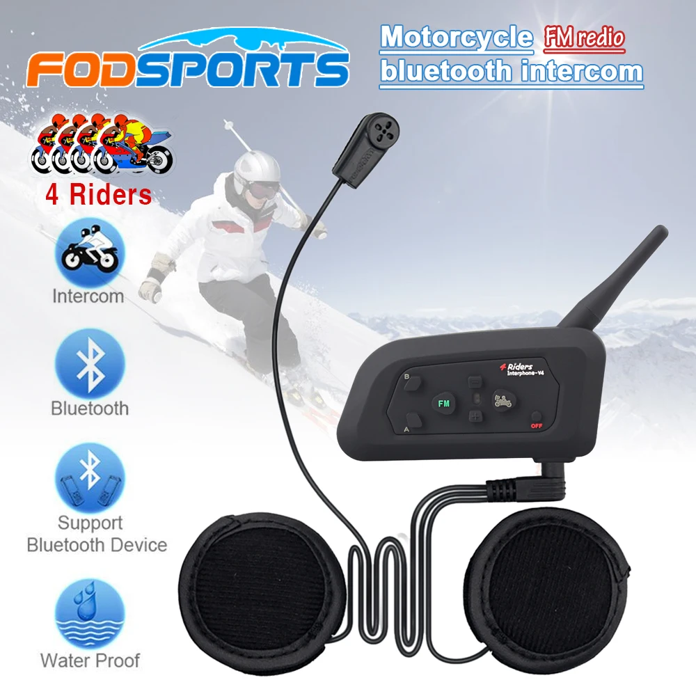 Soft Earphone! 1 pcs V4 BT Interphone Motorcycle Helmet Wireless Bluetooth Intercom Headset for 4 Riders 1200m with FM Radio Soft Earphone! 1 pcs V4 BT Interphone Motorcycle Helmet Wireless Bluetooth Intercom Headset for 4 Riders 1200m with FM Radio