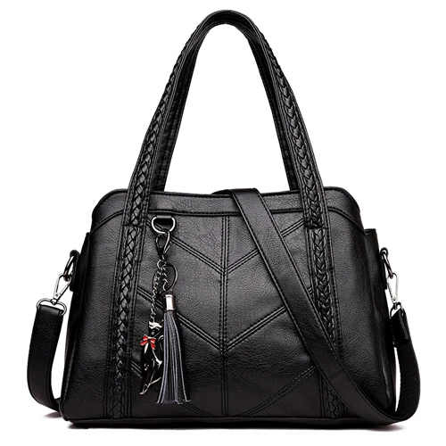 Роскошные женские сумки, дизайнерские кожаные сумки, женская сумка через плечо, Повседневная сумка через плечо - Цвет: Black women bags