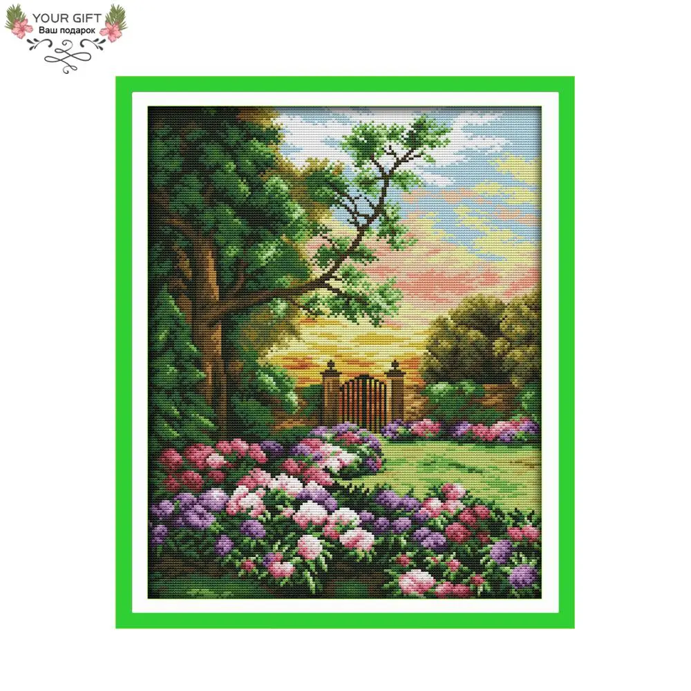 

Joy Sunday F698(3) Free Shipping Counted and Stamped Home Decor The Garden Comer Needlework Embroidery Cross Stitch Kits