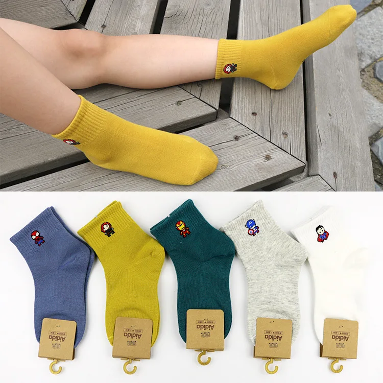 

5 pairs /lot Kid's baby Marvel DC superhero cotton Socks super man iron man deadpool embroidery Short Cut Ankle Sock Stockings