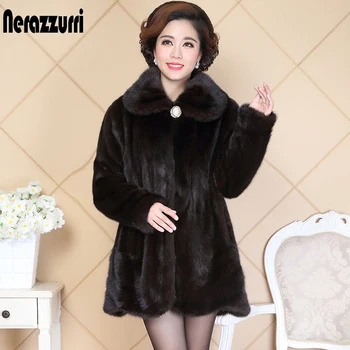 

Nerazzurri Real Mink Fur Coat for women China Medium Turn-down Collar Natural Mink Coats Winter Genuine Mink Jacket Plus Size