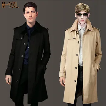

Spring & autumn plus size men Trench turn-down collar loose Single Breasted X-long jacket Sashes big size coats 6xl 9xl 8xl