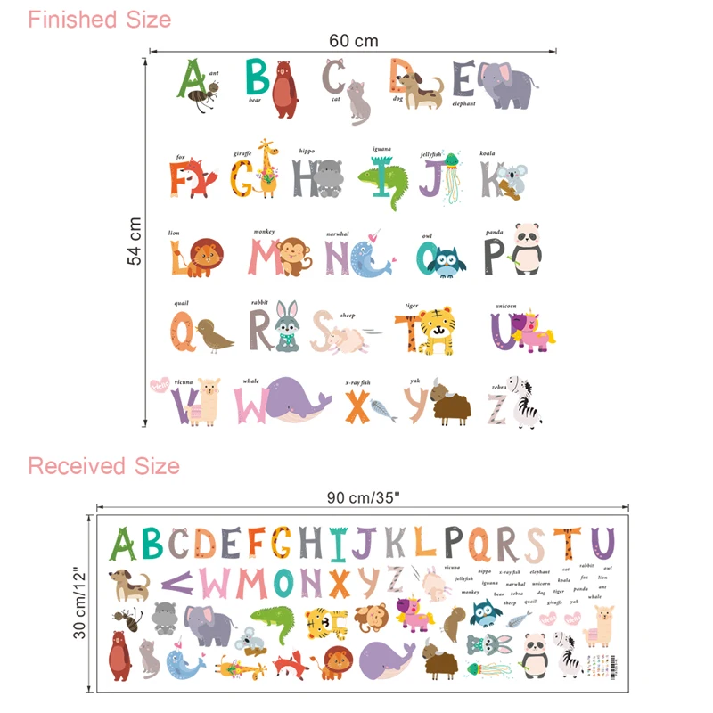Мультяшные животные 26 ABC алфавит наклейки на стену для детской комнаты детская декорация для дома Наклейки на стены ПВХ Фреска художественные diy плакаты