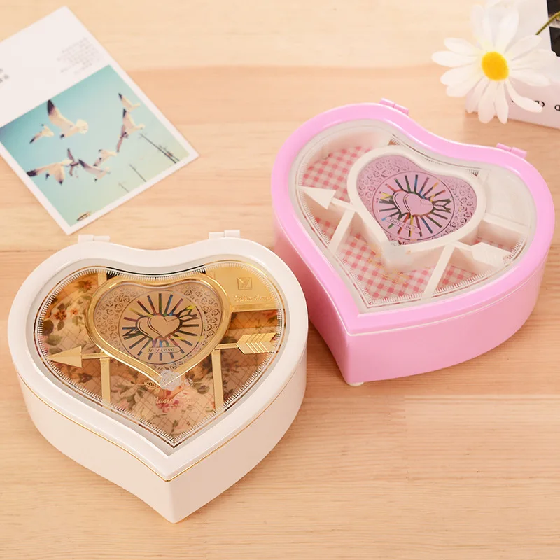 Caja de música de bailarina con forma de corazón caja de joyería de plástico para niñas Caja de música de bailarina con forma de corazón caja de joyería de plástico para niñas