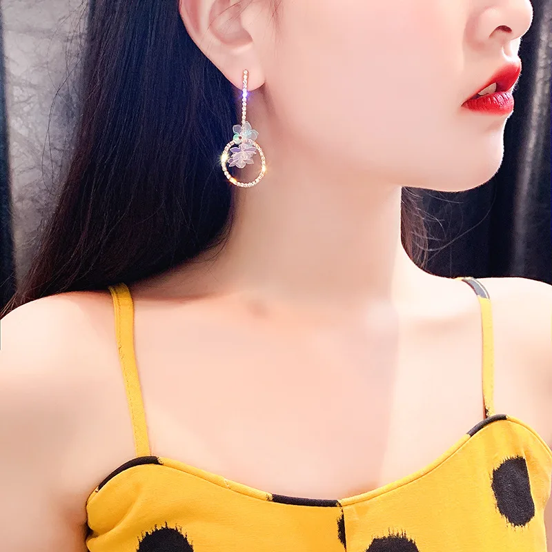 

Shineling Jewelry S925 Silver Needle Color Paillette Pearl Drop Earring Geometric Circle With Cubic Zirconia Super Fairy Flower