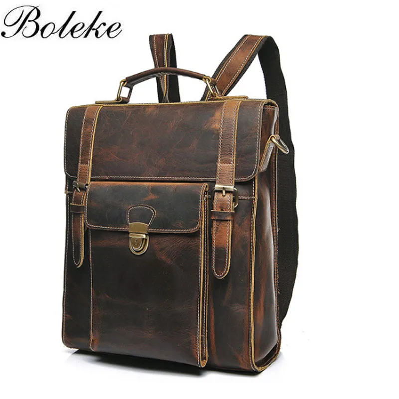 

Men Crazy Horse Genuine Leather Backpack Vintage Handmade Retro Rucksack Fashion Multi-functional Crossbody Bag for Man 01072