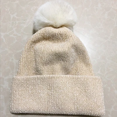 SUOGRY вязаный искусственный помпон из меха енота для шапки женские зимние теплые шапки модные вязаные шапочки бини повседневные женские шапки высокого качества - Цвет: beige