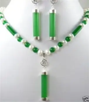 

Prett Lovely Women's Wedding Beautiful white pearl green gem earrings necklace Set 5.23 Ms.-jewelry brinconoble lady's