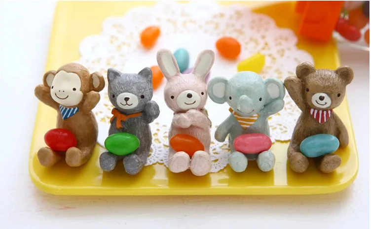 

5PCS Creative Zakka style Mini resin handicraft decoration cute cartoon animal Figurines