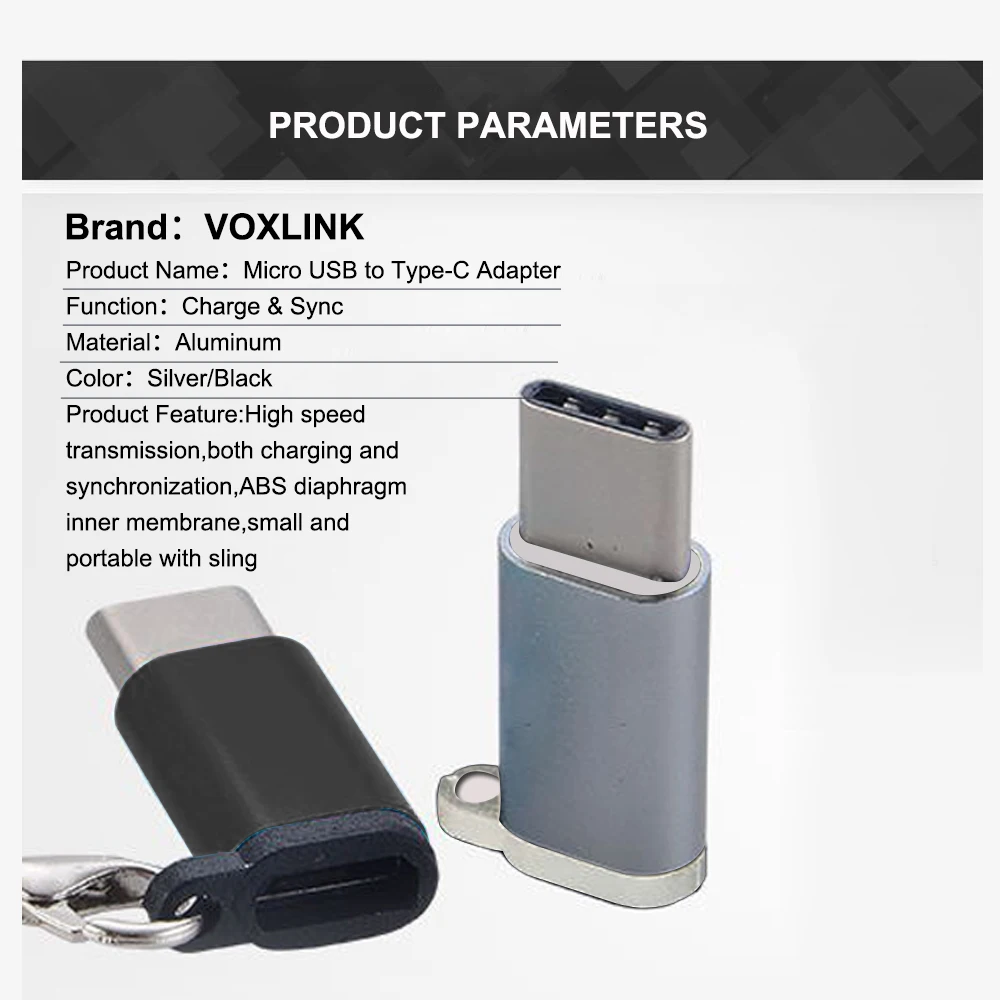 Адаптер VOXLINK Micro USB для TypeC чехол из сплава Android Micro USB разъем для TypeC для huawei для Xiaomi с адаптерами для ключей