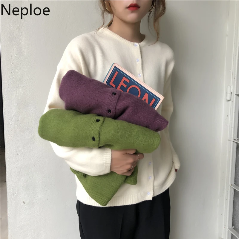 

Neploe Korean Spring Summer Women Cardigan Female Stretch Sweater Coat Single-breasted Solid Basic Sweaters Knitted Jacket Femme