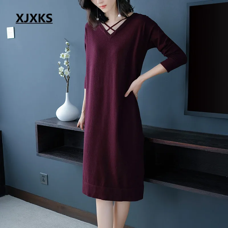 

XJXKS women clothes vestido casual streetwear women knitting dresses comfortable ulzzang autumn women's dress