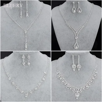 BLIJERY Fashion Bridesmaid Bridal Jewelry Sets for Women Rhinestone Crystal Necklace Earrings Sets Prom Wedding Jewelry Sets