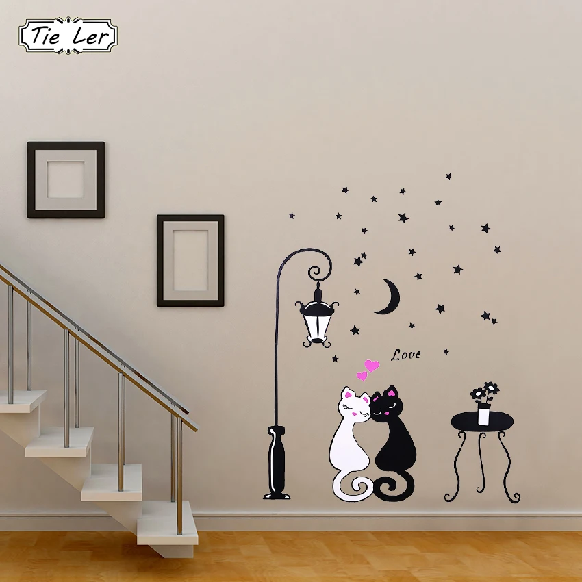 

1 pcs Cute Cartoon Couple Cat Flower Vine 3D Wallpaper DIY Vinyl Wall Stickers Rooms Home Decor Art Decals