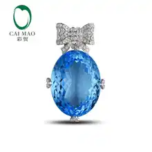 CaiMao 18KT/750 Белое золото 37,10 ct натуральный IF Голубой топаз& 0,42 ct полный разрез Алмазный обручение украшение-подвеска с драгоценными камнями