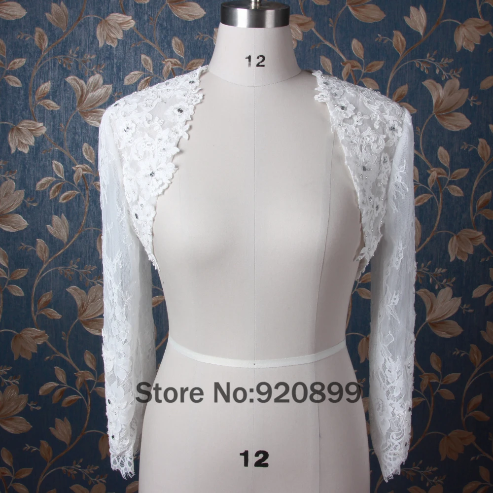 White Ivory Lace Wedding Jackets Boleros Shawl Long Sleeves Bridal Accessories For Wedding
