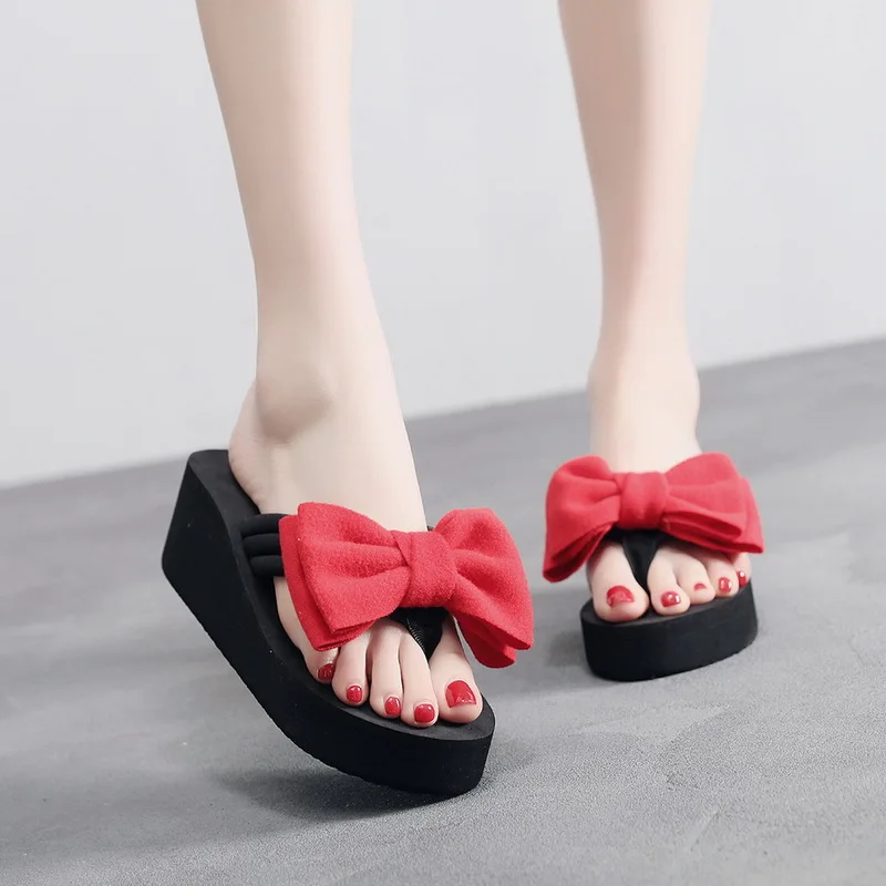 

Women Summer Platform Slide Sandals Bow Tie Casual Flip Flops Non-Slip Wedges Beach Slippers