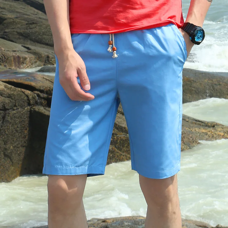 

Brand Clothing Elastic Waist Summer New Casual Shorts Men Cotton Sim Fit Solid 5 Color Available Knee Length High Quality Shorts