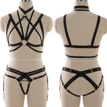 

Body Harness Lingerie Set for women Bra thigh Belt Dance Goth Garter Fetish Elastic Adjust Strap Halloween Festival Rave Wear
