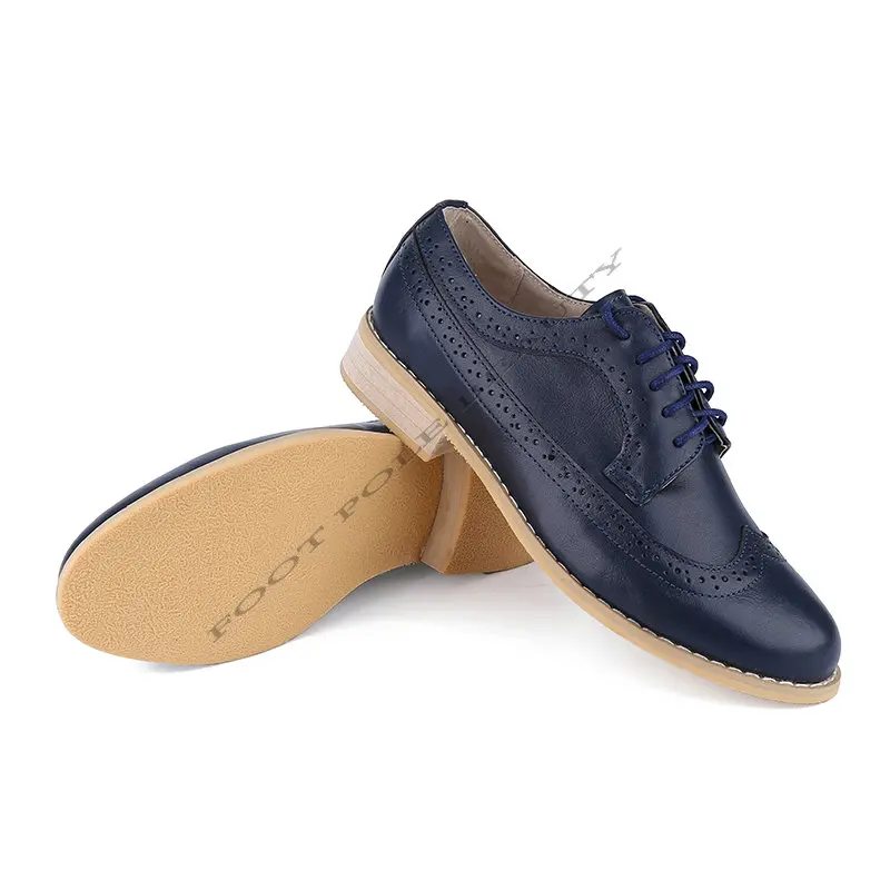 Брендовая обувь; Новинка года; модные трендовые синие женские туфли из натуральной кожи на плоской подошве; женские туфли-оксфорды на шнуровке размера плюс - Цвет: 4 blue