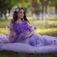 Платье принцессы с объемным цветком для мамы и дочки; вечернее платье лавандового цвета; платье с цветочным узором для девочек; официальное платье из тюли для беременных женщин - Цвет: Mother Dress