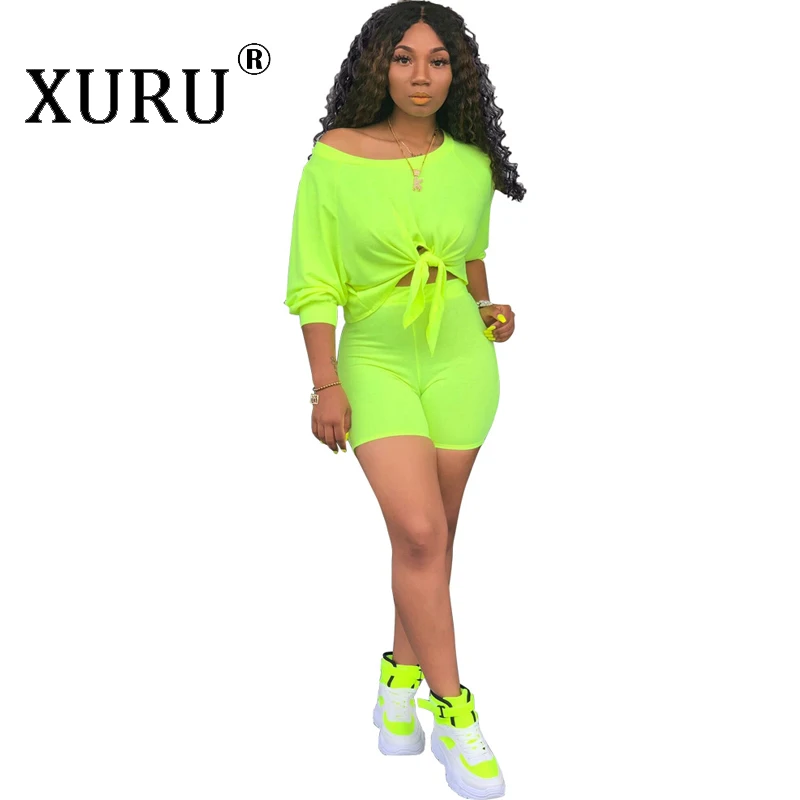 

XURU summer new women's jumpsuit two-piece fashion off-the-shoulder romper shorts suit