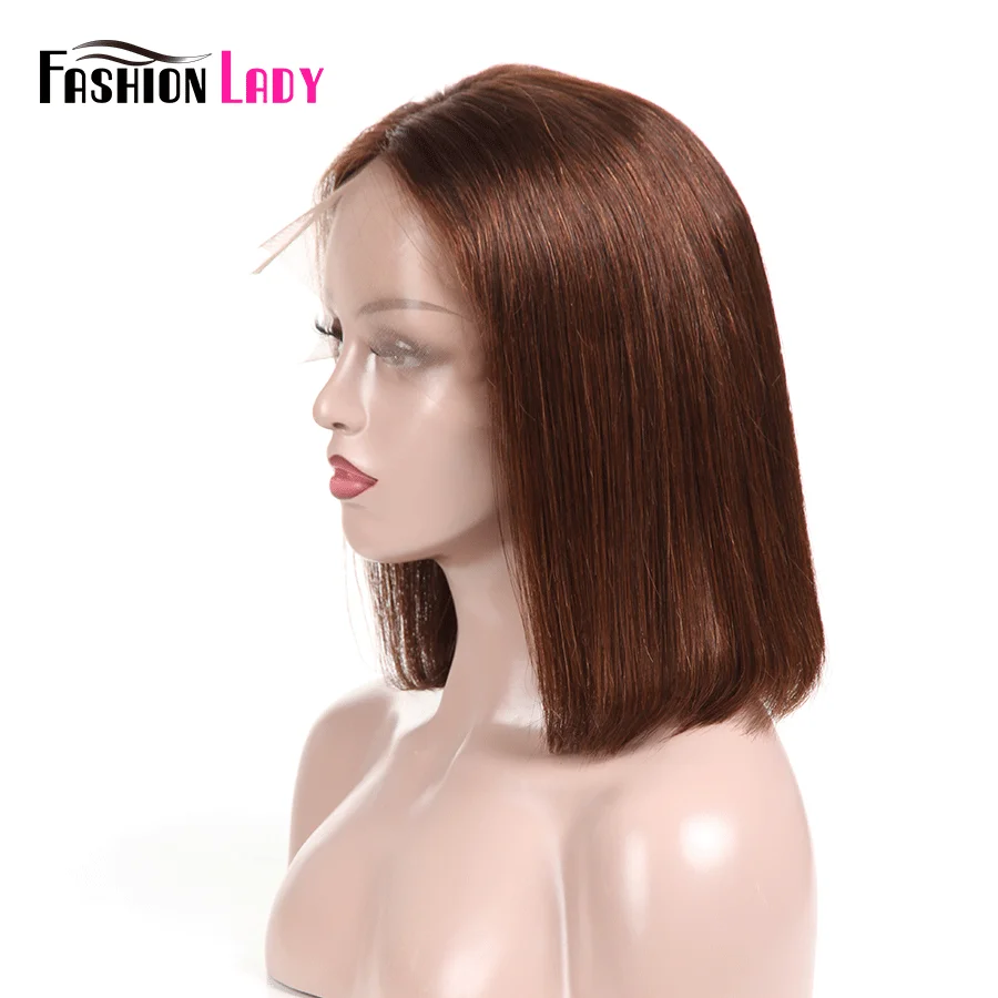 FASHION LADY Short Bob Lace Front Human Hair Wigs Straight Hair Bob Wig 1# 4# Color Middle Part Lace Wig Remy Hair 13x4inch lace