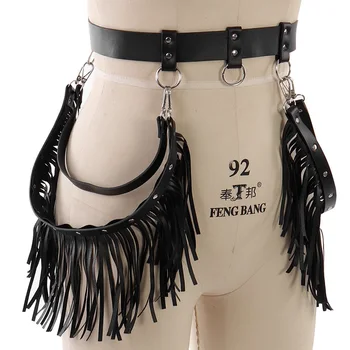 

PU Leather Harness Body Bondage Adjust Size Women Lingerie Garter Belt Sexy Black Body Cage Goth Dance Club festival Rave Dress
