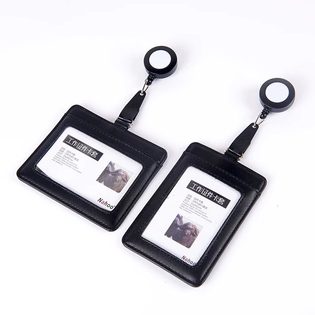 NAHOO Real Leather Retractable Nurse Badge Holder Name Tag Plastic