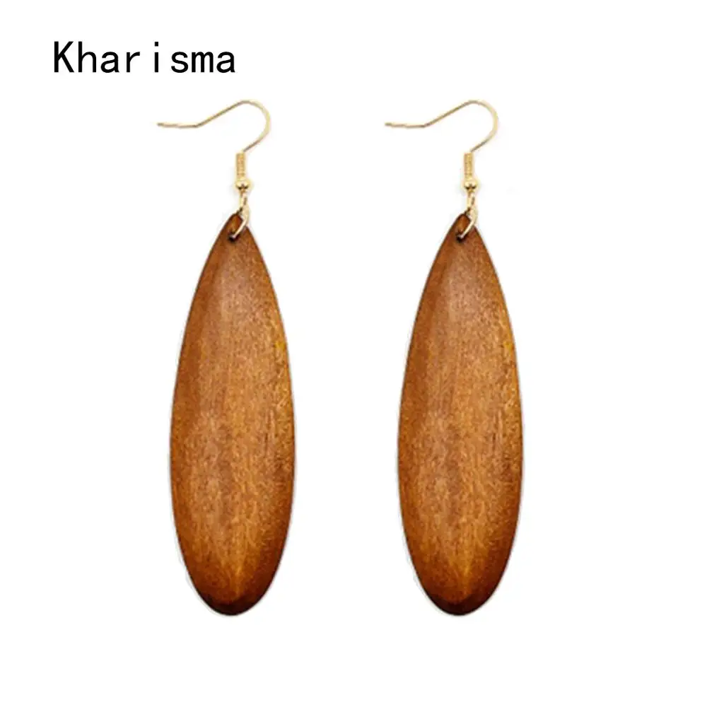

KHARISMA 2019 Natural Wood Droplet Pendant Earrings for Girls Personality Simple Jewelry Accessories 7 Colors