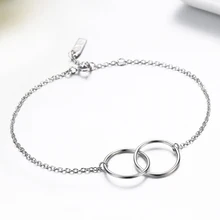 Slim 925 Sterling Silver Double Round Circles Infinity Chain Bracelets Pulseras Pulseira Accessoires Bracelete Women Best Friend