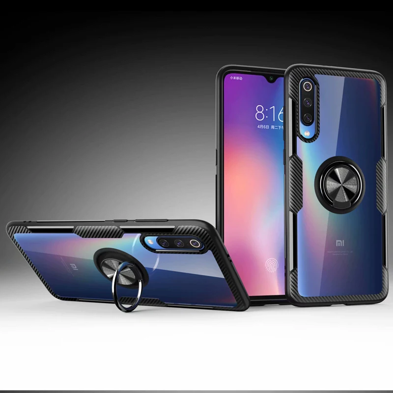 Чехол mi 9 для Xiaomi mi 9 SE чехол Роскошный прозрачный PC+ углеродное волокно полное защитное кольцо для Xioa mi 9se чехол Caque Fundas