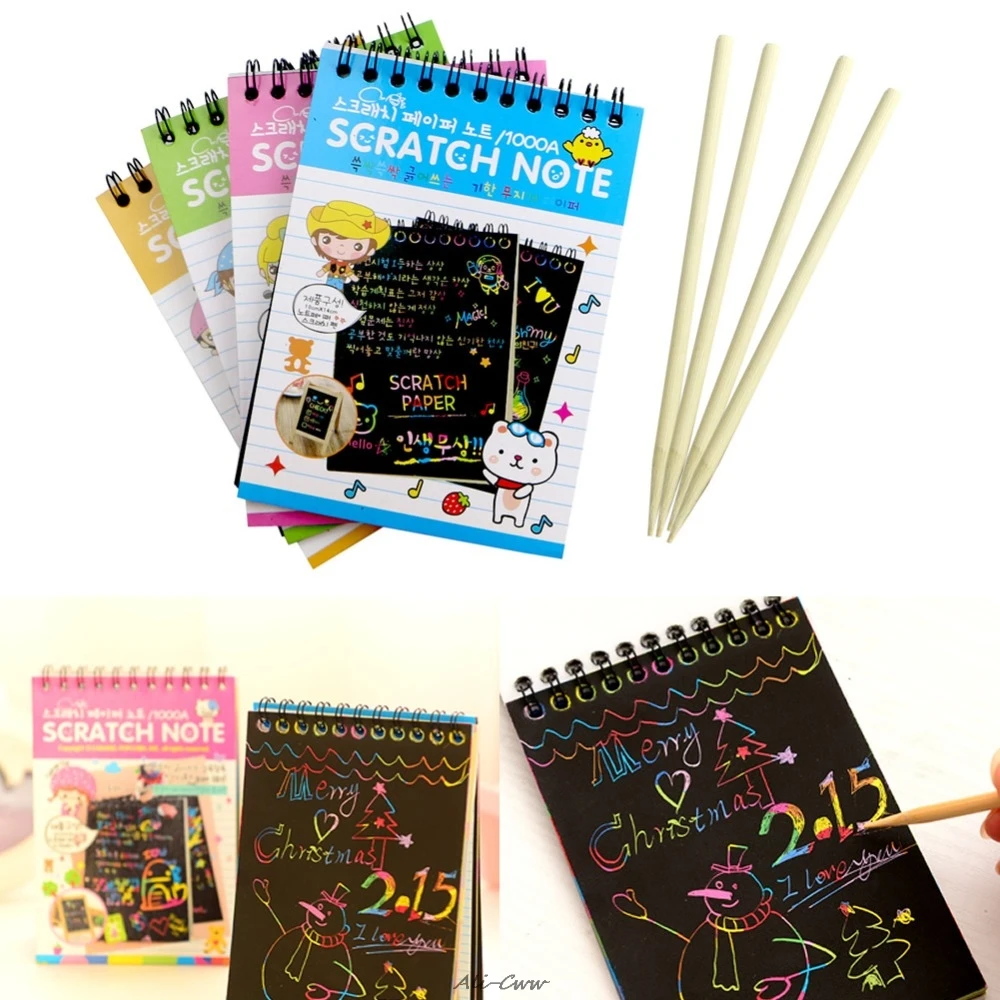 

Creative DIY Draw Sketch Notes Kid Toy Notebook Scratch Note Black Cardboard Paper DropShip