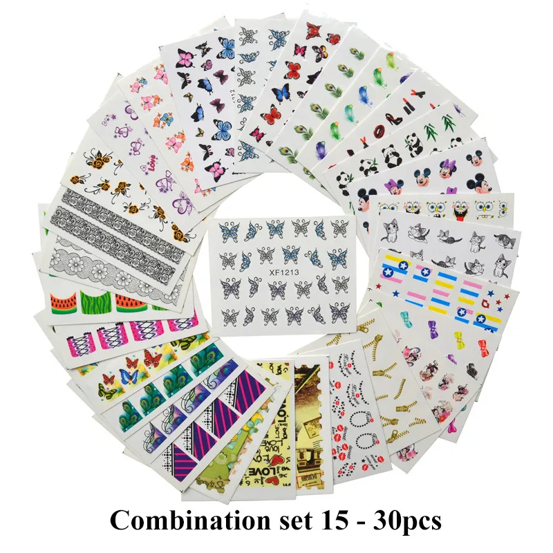 Смешанные наборы наклеек для ногтей, Переводные переводные наклейки с цветами, кружевные Мультяшные дизайны, слайдер для маникюра, фольга для украшения ногтей - Цвет: 30 Sheets