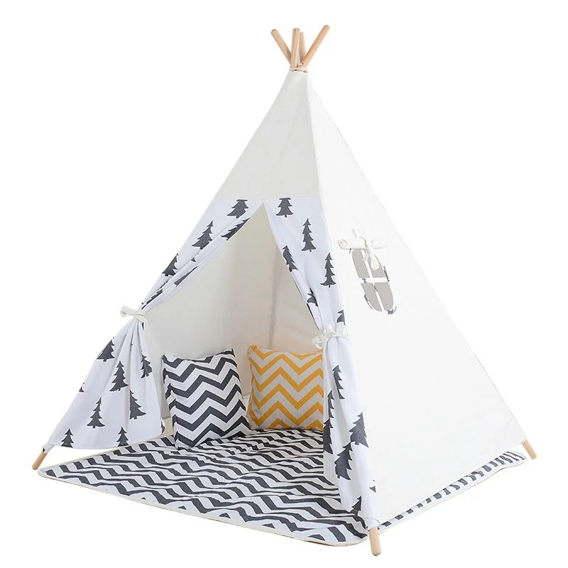 子供のテント小屋子供コットンキャンバスティピーテント4木の棒キッズミニテントゲームルーム赤ちゃんハウス折りたたみ子のおもちゃテントインドティピー Play Tent Tent For Babychildren Teepee Aliexpress
