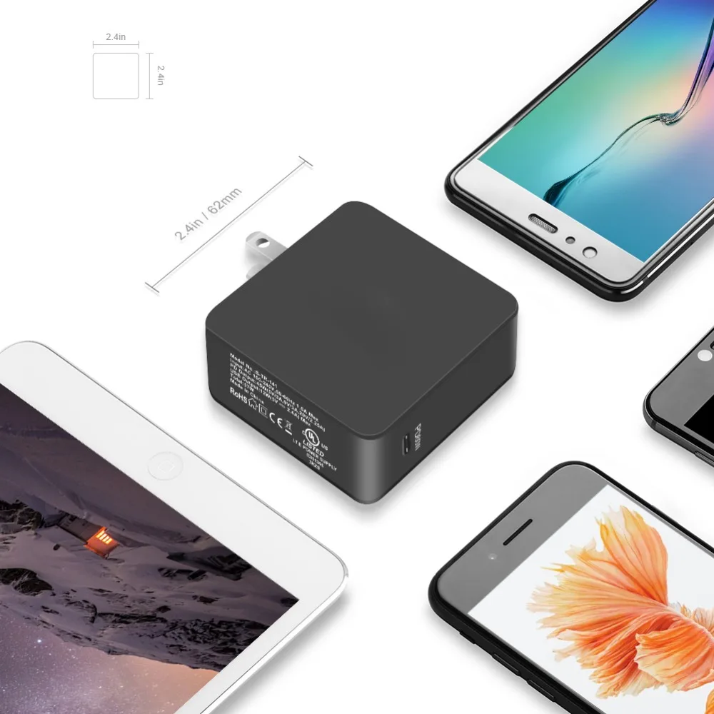 Yojock 60W USB Type-C Wall Charger Power Adapter with Power Delivery for Apple MacBook/iPhone X/8 P