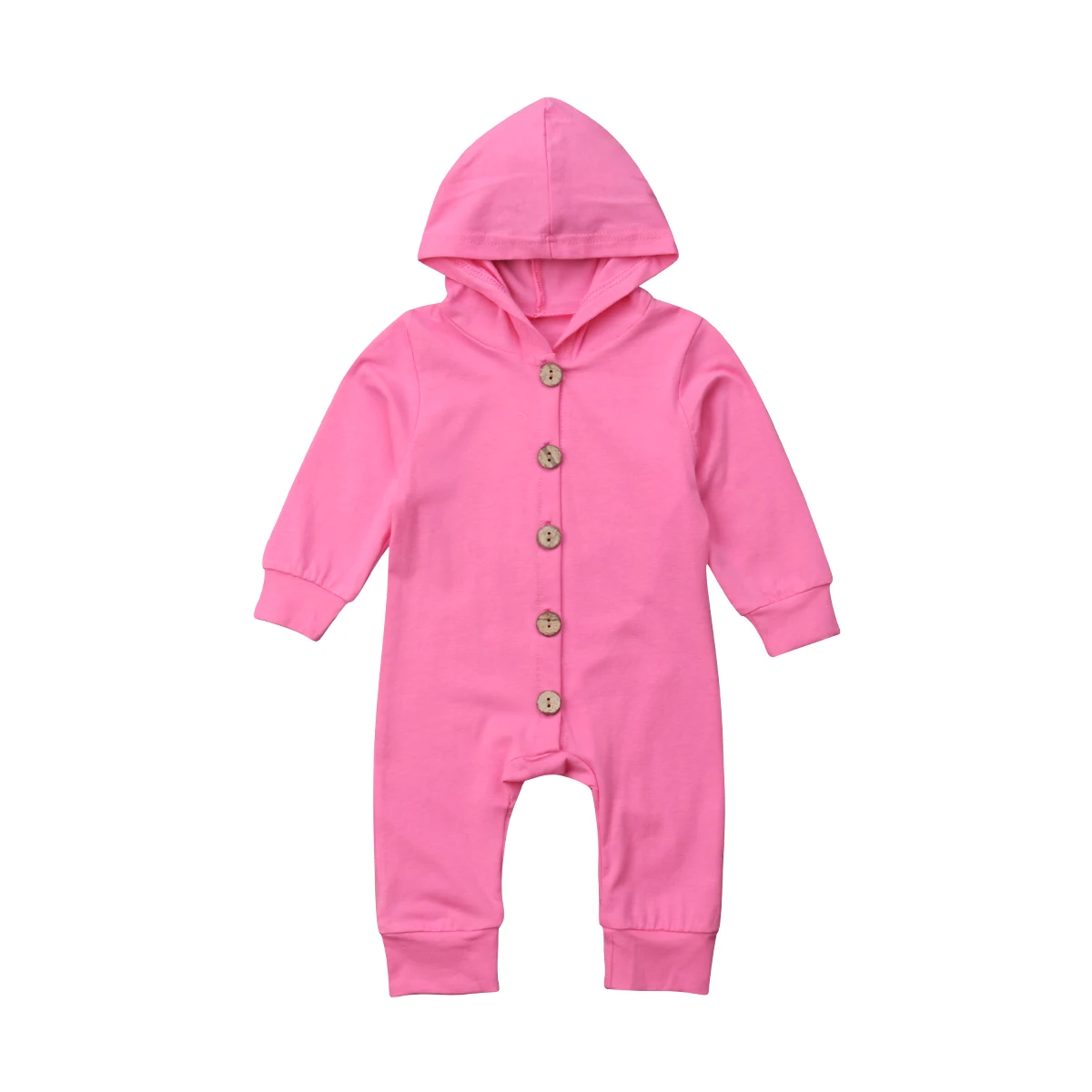 Toddler Baby Clothes Hooded Long Sleeve Button Boy&Girl Kids Baby Rompers Cotton Jumpsuit New Born Baby Clothes Casual Outfit - Цвет: Красный