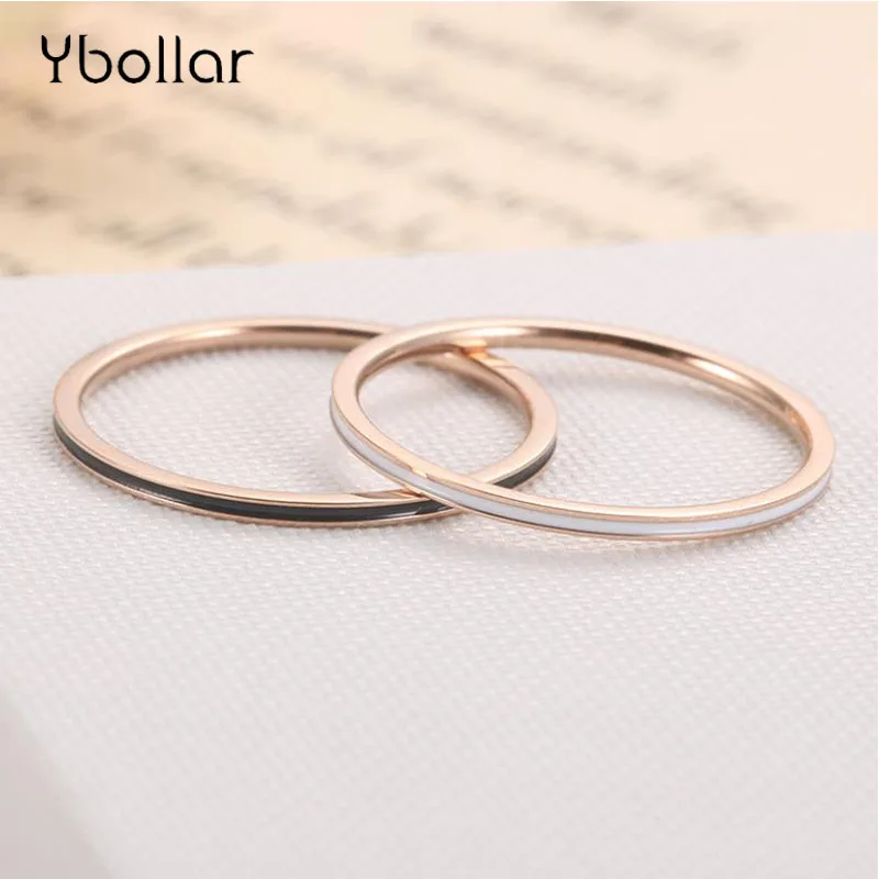 

1mm Thin Ring Black White Red Enamel Titanium Stainless Steel Rings For Women Girls Rose Gold Round Knuckle Finger Ring Jewelry