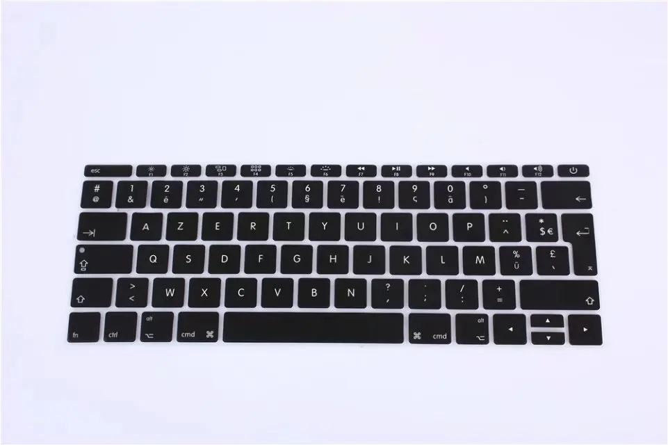 Великобритания ЕС французский AZERTY силиконовый чехол для клавиатуры для MacBook New Pro 1" A1708(версия, без сенсорной панели) для 12" A1534 retina - Цвет: Black