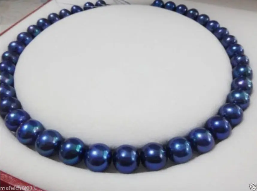 

FREE SHIPPING>>>@@ 18''10-11mm Genuine BLACK BLUE TAHITIAN pearl necklace SILVERY CLASP