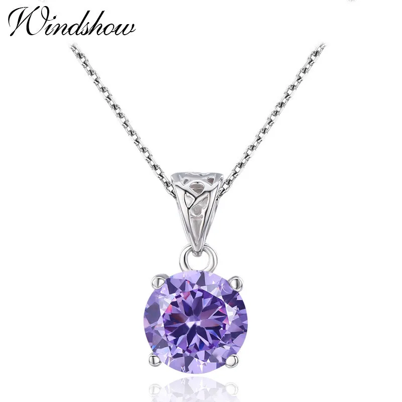 Slim Cute Small Round CZ Birthstone Birthday Stones 925 Sterling Silver Pingente Pendants Women Girls Friend Gift Jewelry Bijoux - Окраска металла: Light purple