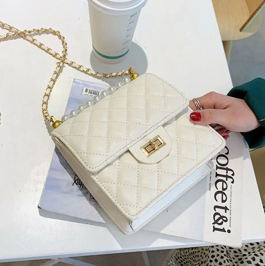 

Luxury Brand Square bag 2019 Summer New Quality Leather Women's Designer Handbag Lingge Pearl Lock Chain Shoulder Messenger Bags