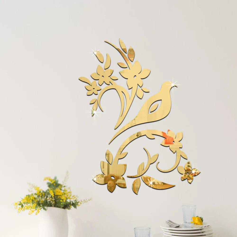 

Funlife Branch of the creative bird on the silver mirror decorative stickers entrance three - dimensional acrylic wall stickers