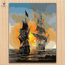 Два парусника волны живопись картины цвета по номерам с краской наборы холст номера Живопись для hoom декор для взрослых